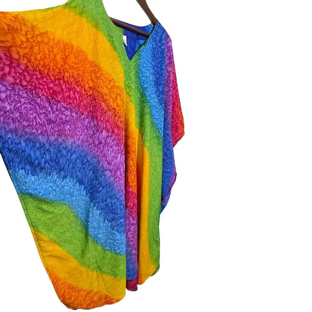 Rima Cover-Up Women's Size One Size Blue Cover-Up Rainbow Tie Dye Resort Beach